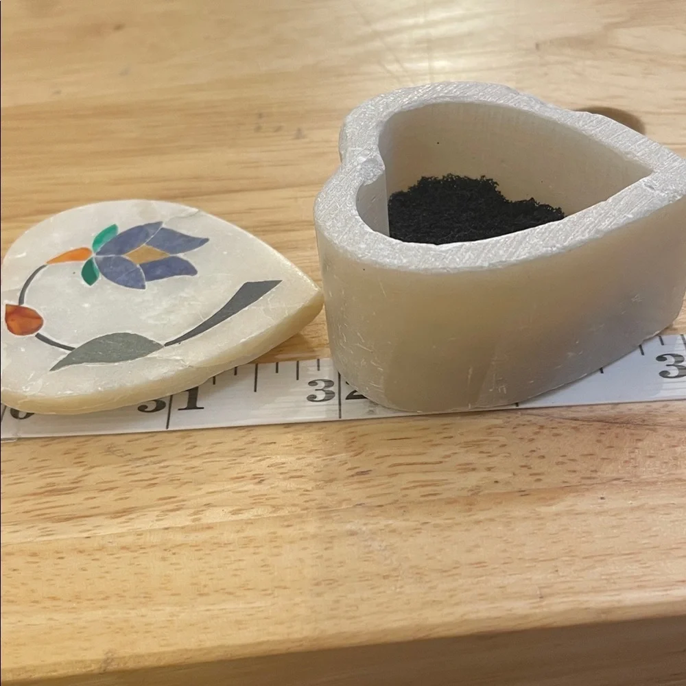 Heart-Shaped Soap Stone Trinket Box with Floral Inlay